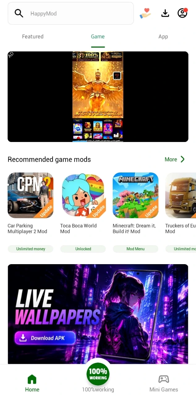 Find a game MOD in HappyMod