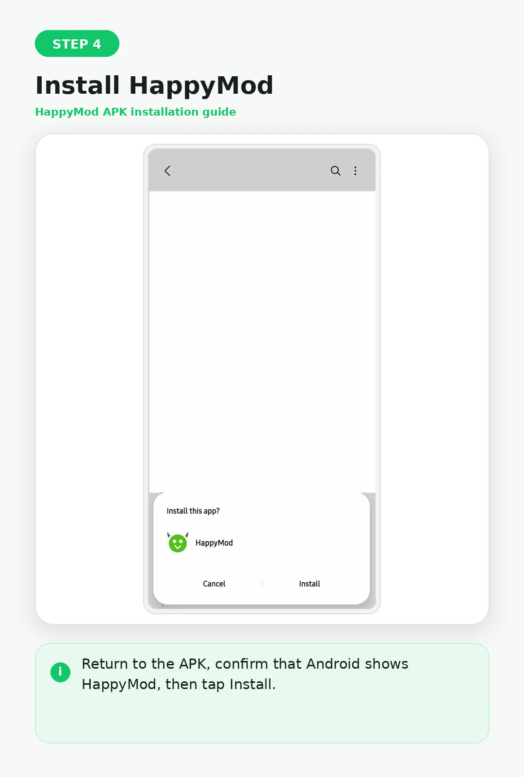 HappyMod APK Android install screen