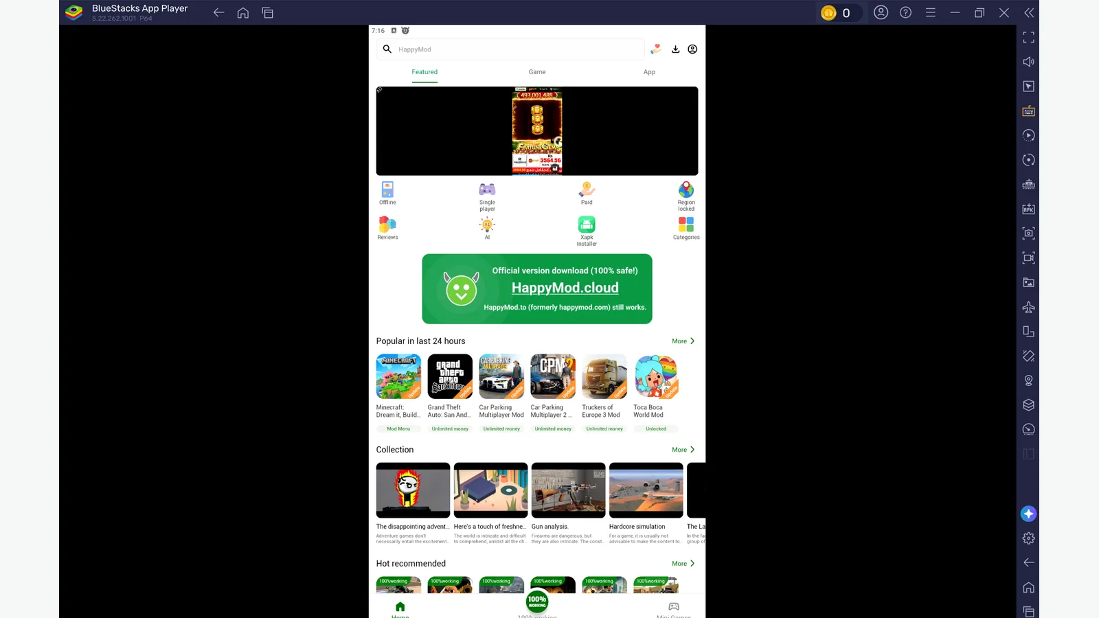 HappyMod running successfully inside BlueStacks on Windows PC