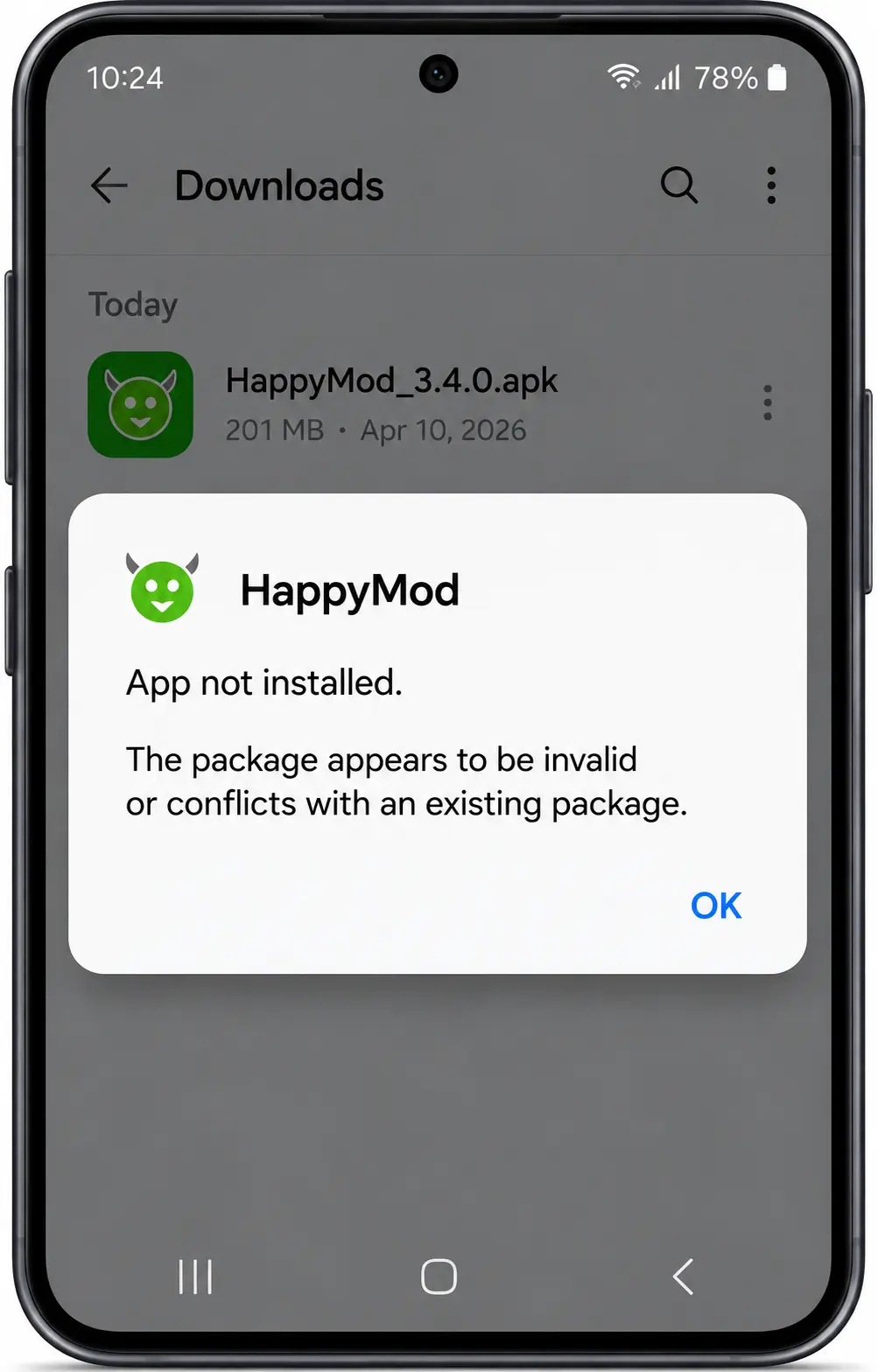 HappyMod App not installed error on Android
