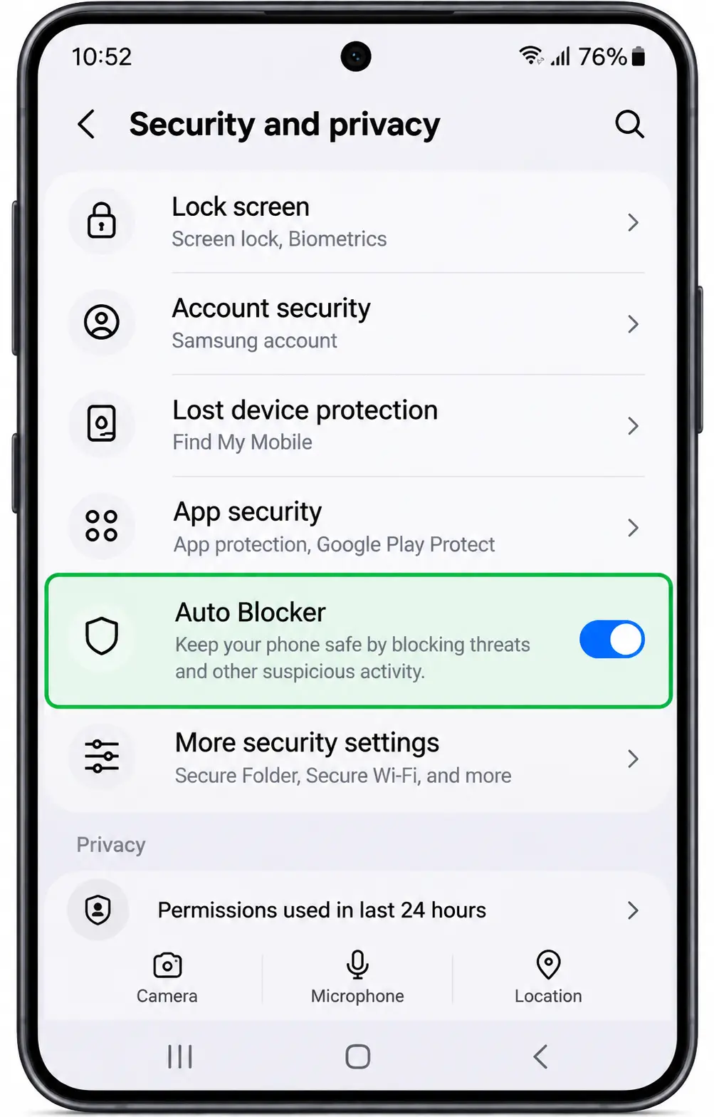 Samsung Auto Blocker setting affecting HappyMod APK installation
